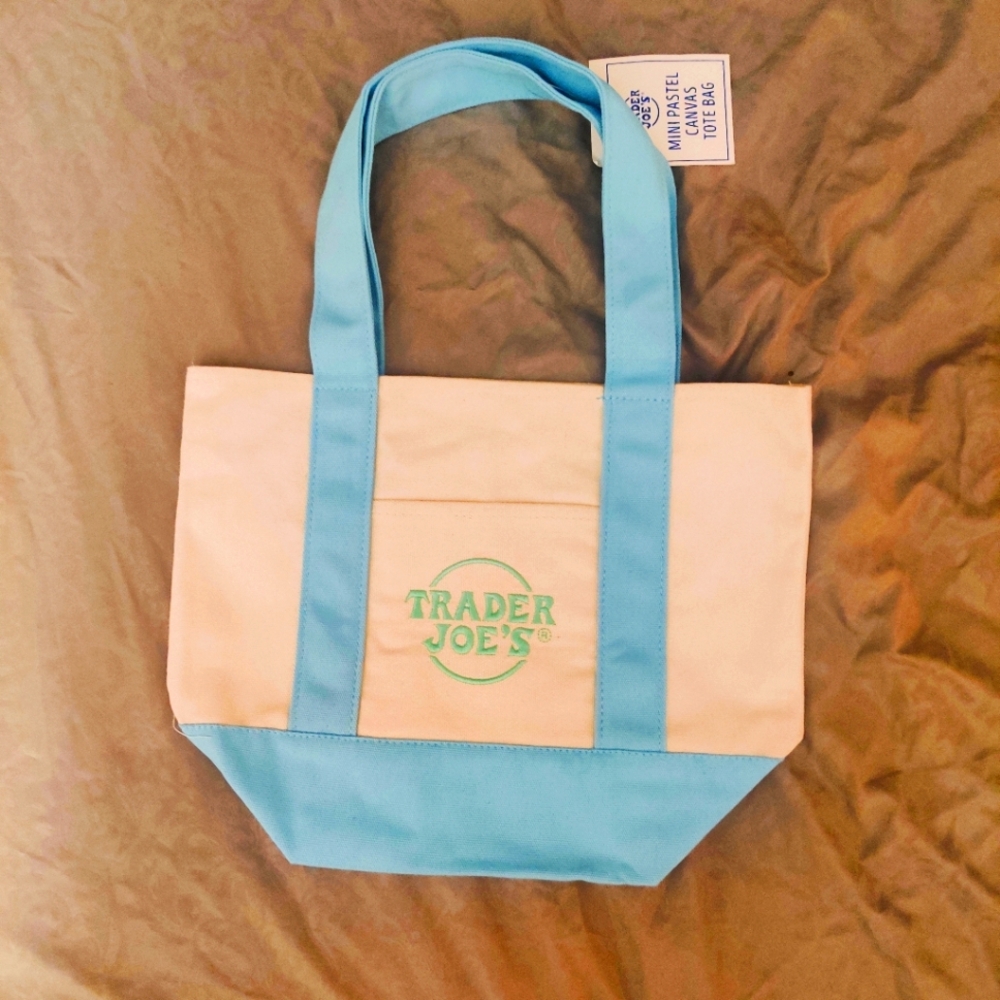 Trader Joe’s Mini Canvas Tote Bag PASTEL BLUE Reusable Limited Edition NEW 2025
